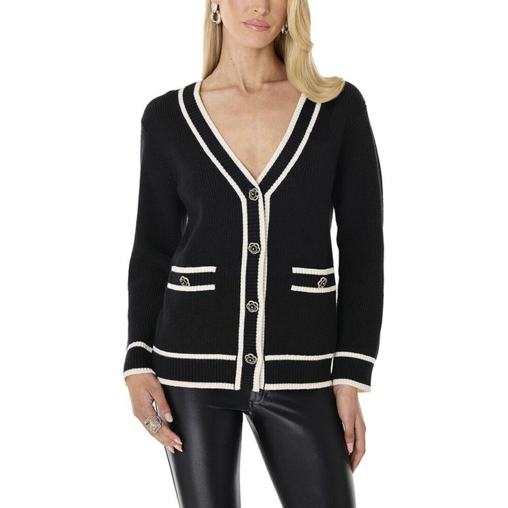 The Noli Shop Womens  Devin Rose Contrast Cardigan, Black